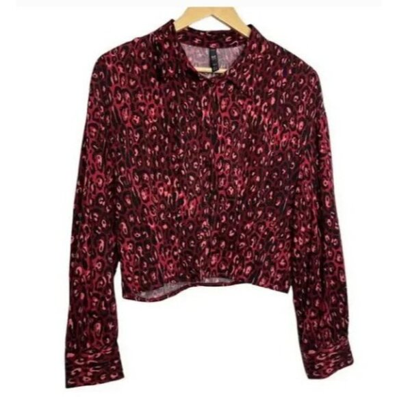 Zara TRF Red Pink Leopard Print Cropped Blouse S Viscose Size Small - Picture 4 of 9
